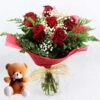 enviar 6 rosas rojas con osito peluche